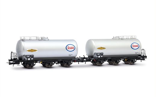 SNCF, coffret de 2 wagons-citernes à 3 essieux « ESSO », livrée argentée, ép. III