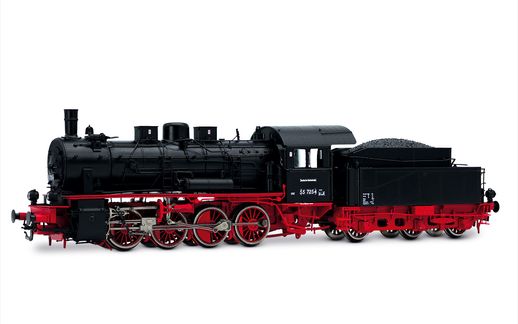 DR, steam locomotive with tender 55 7254, black/red livery, ep. III