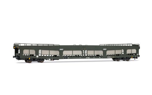 SNCF, car transporter DD DEV 66, green with white "Encadré" logo, with semi-transparent protective panels, ep. IV-V