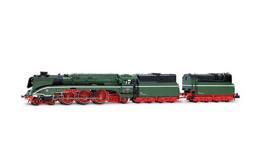 DR, steam locomotive 02 0201-0, chrome green livery with white decoderation line, with high capacity fuel tender and additional tender, ep. V, with sound decoder