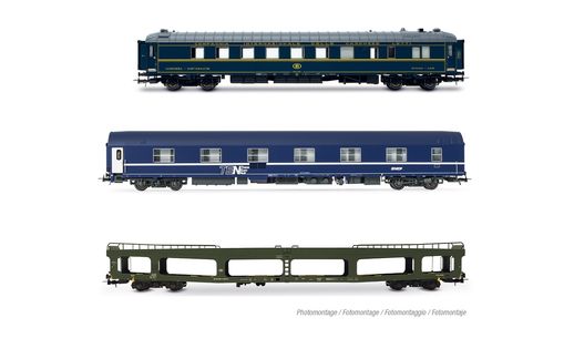 SNCB/SNCF, set motorail train, including 1 x WR SNCB ex CIWL + 1 x WL T2 SNCF + 1 x DD SNCB , ep. IV-V