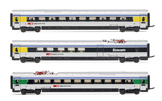SBB, 3-unit pack intermediate coaches for HN2470, "Cisalpino"-livery, period VI