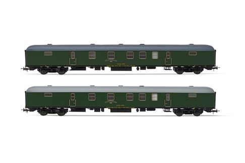 RENFE, set de 2 furgones postales DGDC-3000, decoración verde oliva, ép. III-IV