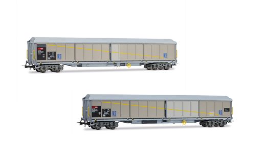 SBB, 2-unit set of 4-axle sliding-wall wagon type Habils, livery with patches, ep. V