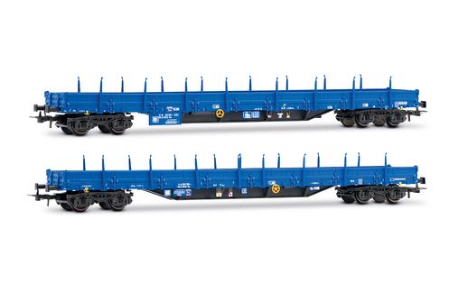 Press, 2-unit set of 4-axle stake wagons, Res type, blue livery, without load, ep. VI