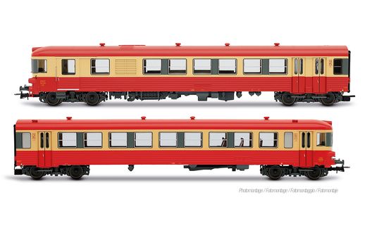 SNCF, autorail diesel bicaisse X 4300, livrée rouge/crème, avec grand logo SNCF
