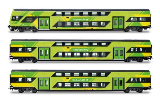 FS Trenitalia, 3-unit pack of Vivalto intermediate double-deckerer coaches (one with cab), new “Regionale” livery