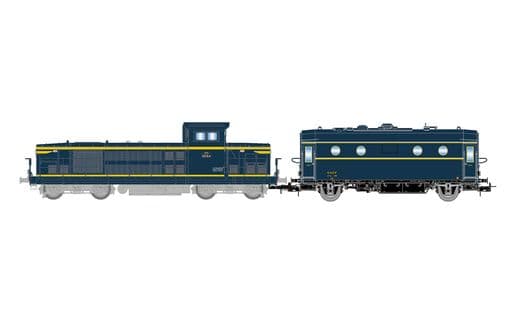 SNCF, diesel locomotive 040 DG-18 , yellow/blue livery + 800 kg/h heating van, SHmfp 568, deep blue livery