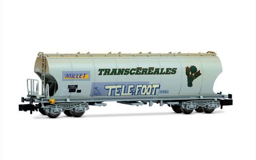 F-MISA, 4-axle cereal hopper wagon "Millet", with rounded walls, livery with "Telefoot" graffiti, ep. VI