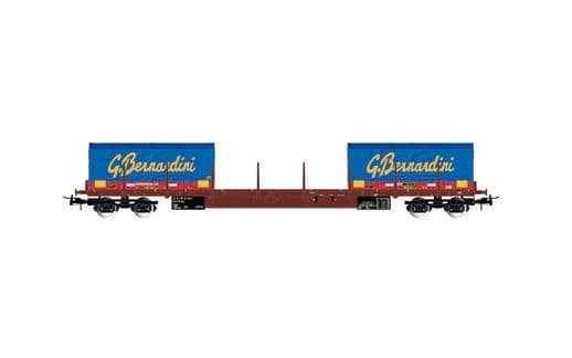 FS, carro pianale a 4 assi Rgs, caricato con 2 coil container "Gruppo Bernardini" da 20 piedi, ep. V