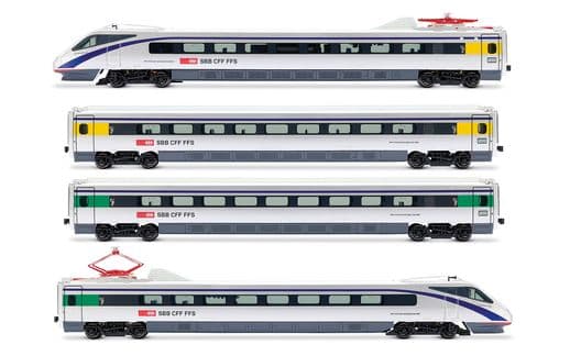 SBB, 4-unit base set of tilting high-speed train type ETR 470 silver livery with blue stripe, ep. V, with sound decoder