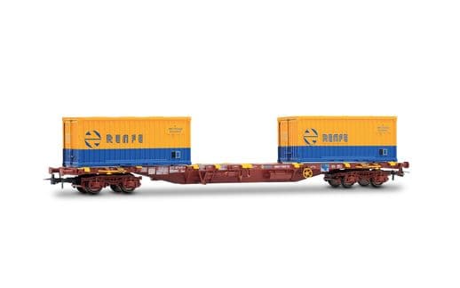RENFE, MMC3 container wagon, loaded with 2 x 20' containers "RENFE", oxid red livery