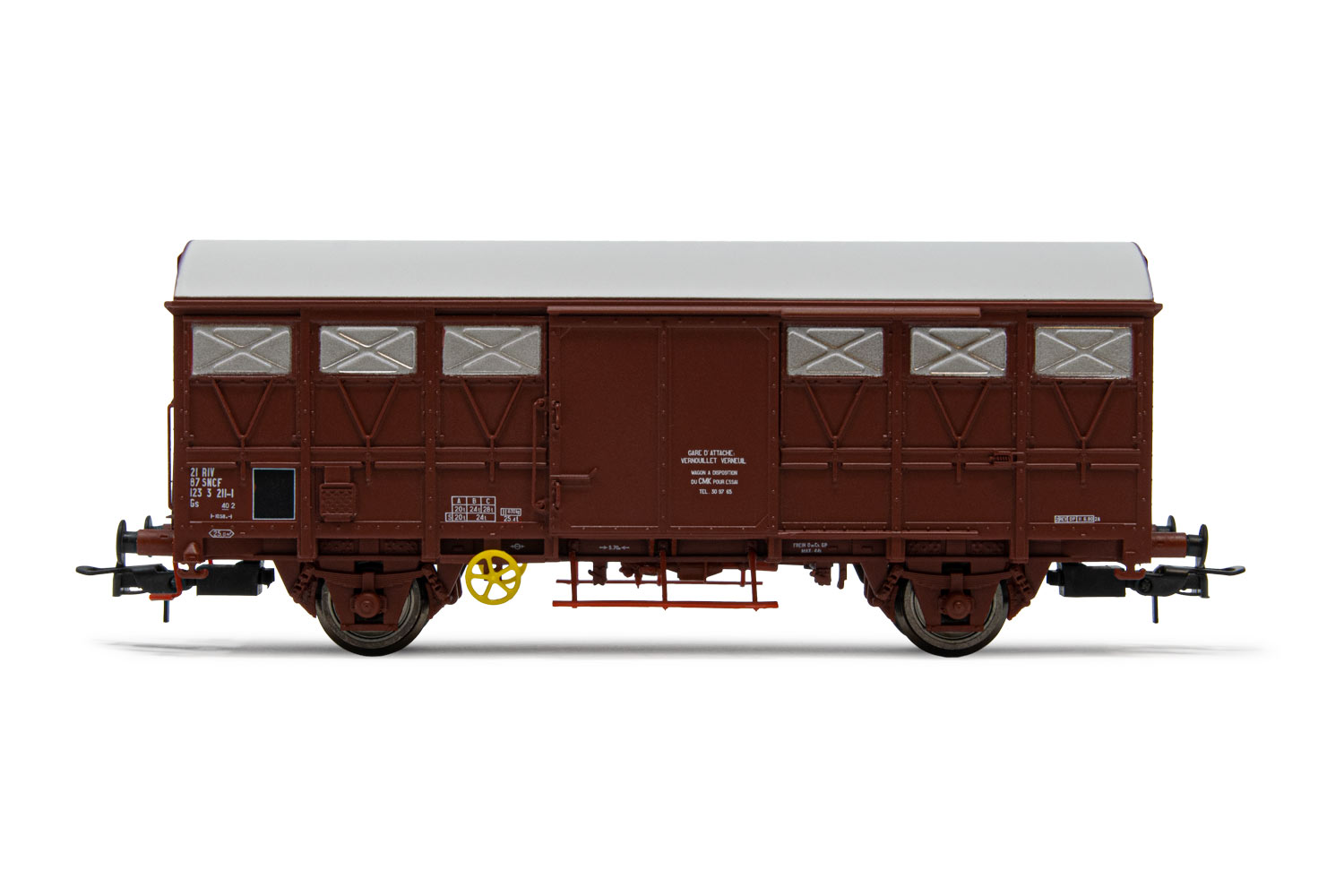 Wagon tombereau à bogies, brun rouge, en zamac