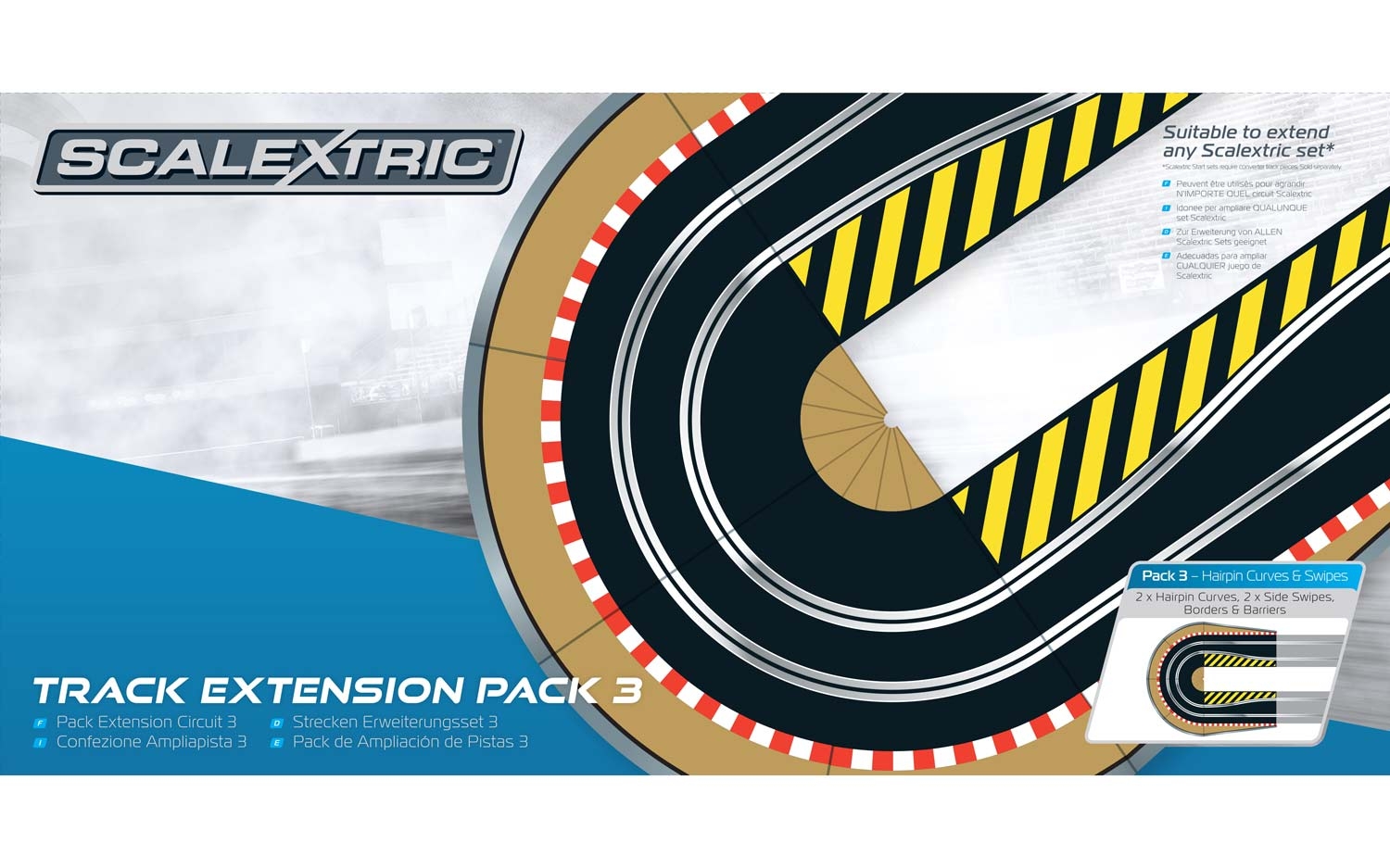 Scalextric Track Extension Pack 3 épingle à cheveux courbes côté chassant Bordures et barrières 