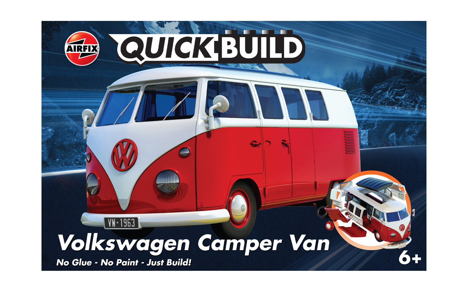 J6017 Airfix VW Volkswagen Camper Van Quickbuild clic snap Ensemble Rouge Kit Nouveau 