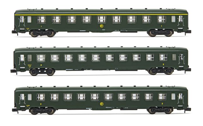 HN4383 SNCF, 3-unit pack DEV AO coaches (A9, 2 x B10), green, ep. III