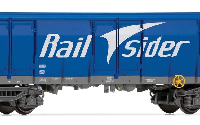 RailSider, vagón 4 ejes Ealos en color azul, cargado con chatarra, ep. VI