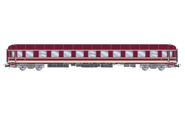 Euro-Express, 3-tlg. Set Liegewagen, bestehend aus 1 x Bcm243, 1 x Bcm246 und 1 x Bvcmz, in violetter Farbgebung, Ep. V-VI