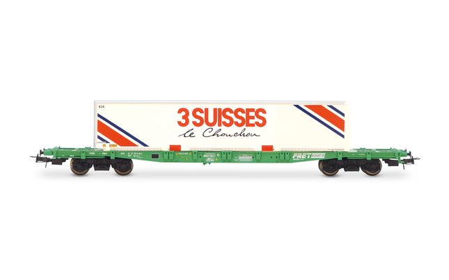 SNCF, 4-axle container wagon S70, loaded with swap body "3 SUISSES", ep. IV