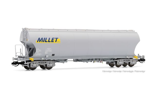 F-MISA, 2-tlg. Set 4-achs. Getreidesilo-Wagen mit runden Seitenwänden, „MILLET”, grau Lackierung