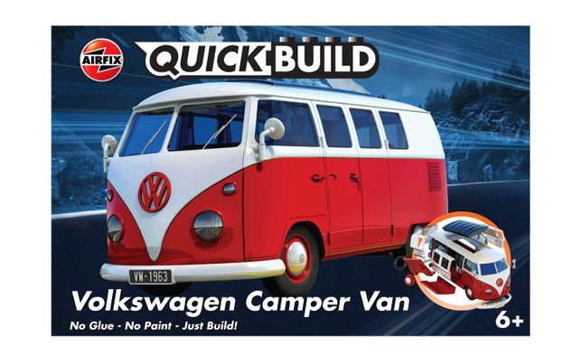 Skill 1 Model Kit Volkswagen Camper Van Red Snap Together Painted Plastic  Model Car Kit by Airfix Quickbuild
