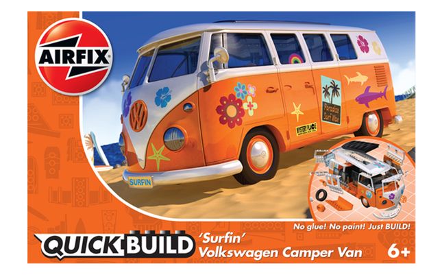 Skill 1 Model Kit Volkswagen Camper Van Red Snap Together Painted Plastic  Model Car Kit by Airfix Quickbuild