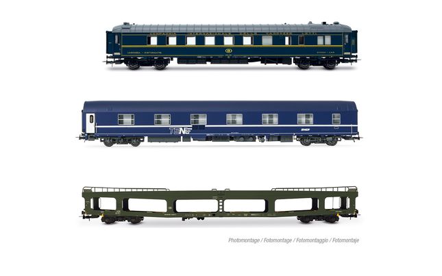 SNCB/SNCF, set motorail train, including 1 x WR SNCB ex CIWL + 1 x WL T2 SNCF + 1 x DD SNCB , ep. IV-V