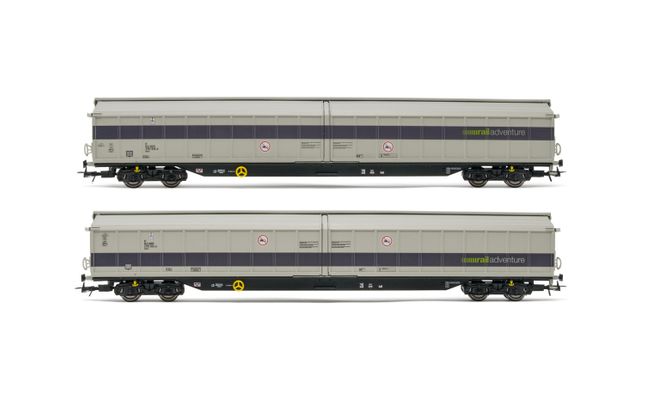 Railadventure, 2-unit set of 4-axle sliding walls wagons Habfis, grey livery, period VI