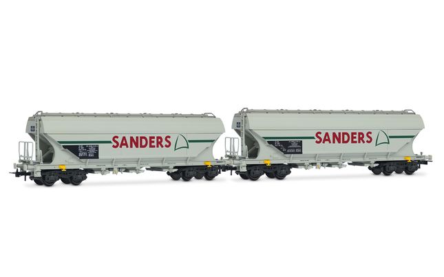 SNCF, 2-unit set of 4-axle flat-sided silo wagons "SANDERS", in grey livery, ep. V