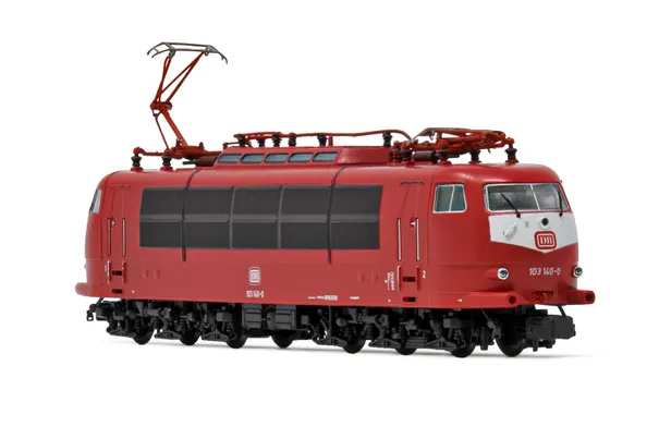 DB, locomotiva elettrica 103 140, livrea rossa oriente pantografo a braccio singolo, ep. IV