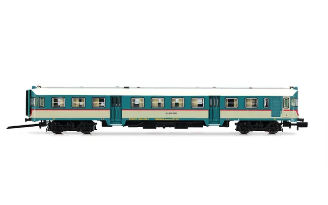 RENFE, 2-tlg. Dieseltriebwagen ALn 668 Serie 1900 in original FS-Lackierung, gewölbte Stirnfenster, Ep. IV