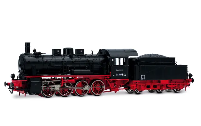 DR, Dampflokomotive mit Schlepptender 55 7254, in schwarz-roter Farbgebung, Ep. III, mit Sounddecoder
