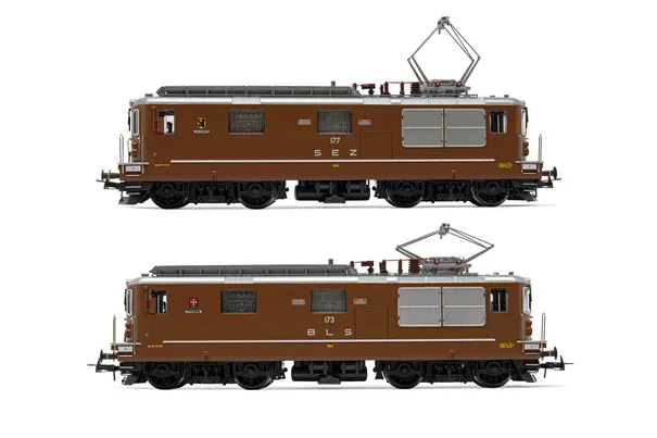 BLS/SEZ, 2-unit set of electric locomotives class Re 4/4, brown livery, including 1 x BLS 173 "Lötschental" and 1 x SEZ 177 "Zweisimmen", period IV, with DCC-Sounddecoder