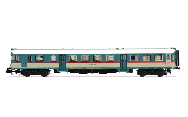 RENFE, set de 2 unidades, automotor diésel ALn 668 serie 1900, decoración original FS, cristales curvados, ép. IV