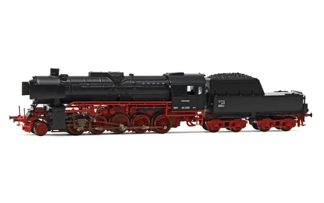 DB, locomotiva a vapore classe 42, livrea rossa/nera, con terza luce di testa, ep. III