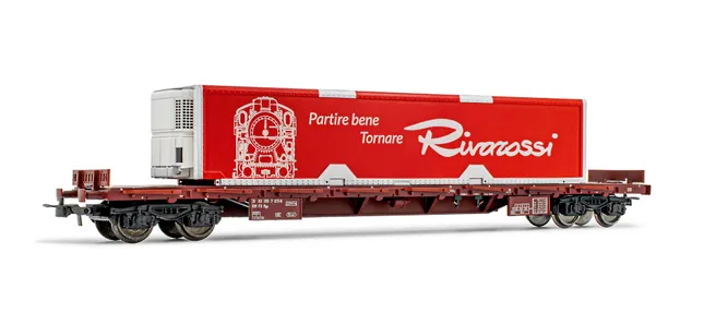 FS, 4-axle flat wagon Rgs loaded with 40' refrigerated container - Rivarossi Club