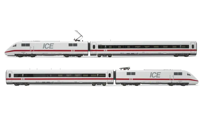 DB AG, 4-tlg. Set elektrischer Triebzug Baureihe 401 (ICE 1), in weiß/roter Lackierung, bestehend aus 2 Triebköpfen (einer davon angetrieben) sowie 2 Zwischenwagen, Tz 157 ”Landshut”, Ep. VI