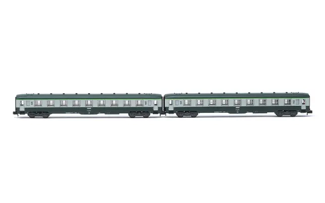SNCF, set de 2 coches DEV AO B9, 2ª clase, decoración verde/gris con logo “Encadré”, ép. IV