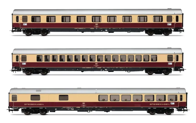 DB, 3-tlg. Set Reisezugwagen „TEE Helvetia” Hamburg-Zurich, in „TEE”-Lackierung, bestehend aus 1 x WRmh¹³², 1 x Apümh¹²¹ und 1 x Avümh¹¹¹, Ep. IV