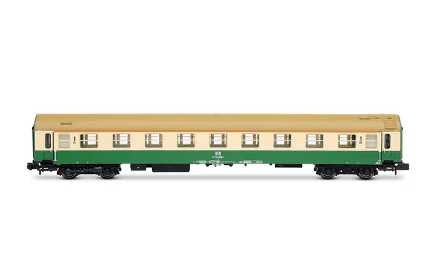 DR, 3-unit set of "OSShD" coaches type B, no. 2/2, consisting of 1 x A + 1 x AB + 1 x Bc, green/beige livery, ep. IV