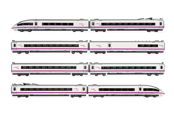RENFE, 8-teil. Hochgeschwindigkeitszug AVE S-103 in perlmutt-violetter Lackierung, Ep. VI