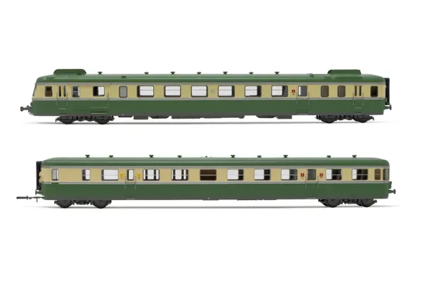 SNCF, diesel railcar RGP II X 2716 + trailer XR 7719, green/beige livery, with smoke shields, without logo, ep. III-IV, with DCC sound decoder