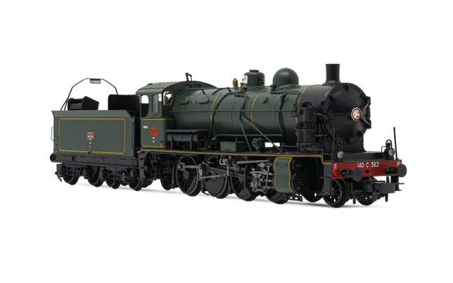 SNCF, locomotive à vapeur 140 C 362, avec tender 18 C 550, livrée noir/vertà filets jaunes et cercles de chaudière en laiton poli, ép. III