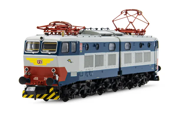 FS, locomotora eléctrica E.656, 2a serie, decoración azul/gris, ép. IV