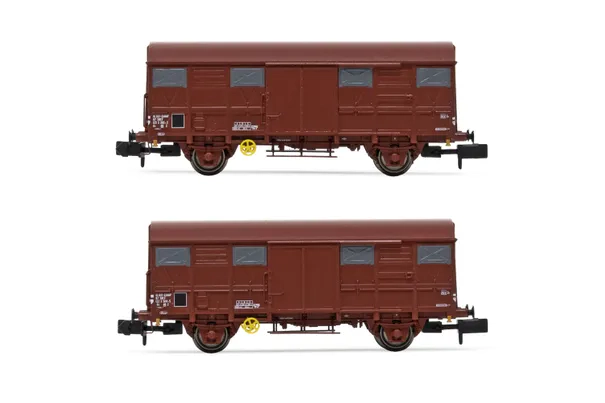 SNCF, 2-tlg. Set 2-achs. gedeckte Güterwagen G4 Permaplex, Ep. IV