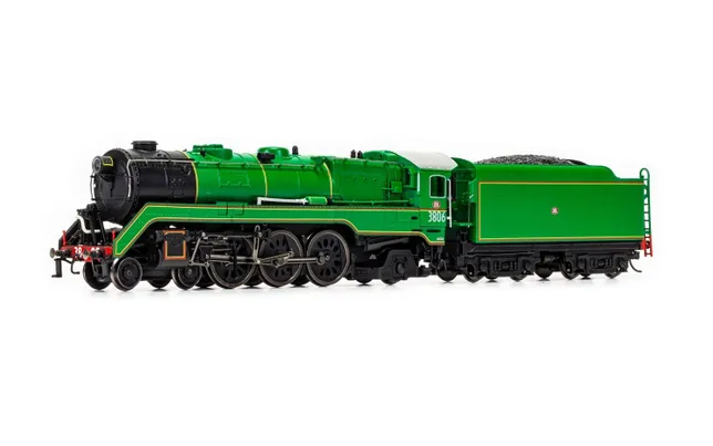 NSW, locomotiva a vapore classe C38 "Pacific" 4-6-2 #3806, livrea nera/verde, ep. III