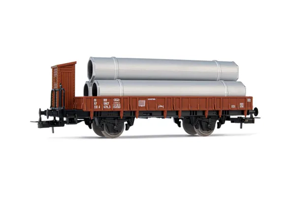 SNCF, 2-axle flat wagon with pipes load