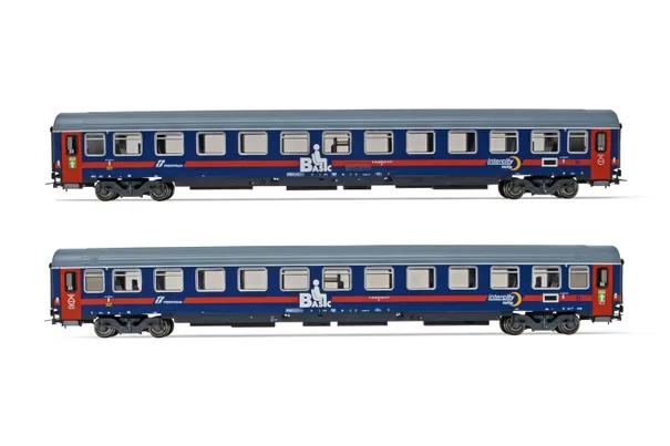 FS, 2-tlg. Set 2. Klasse Reisezugwagen UIC-Z1 „Progetto 901” in „Intercity Notte Basic”-Lackierung, Ep. VI