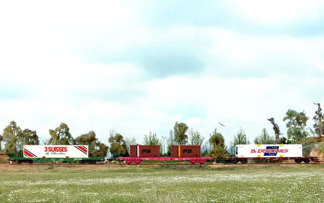 SNCF, 4-axle container wagon S70, loaded with 2 x 20' container "FB", ep. IV