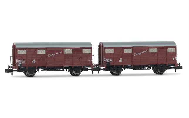 DB, coffret de 2 wagons fermés à 2 essieux Gmhs 55, livrée marron, "Düngemittel" ép. III